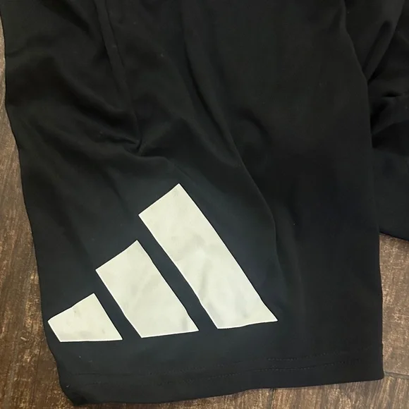 adidas Boys Black Athletic Shorts Size 6 White Logo Activewear - Picture 3 of 5